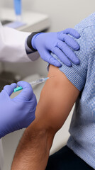 Obraz premium Doctor administering vaccine injection into patient’s arm. 
