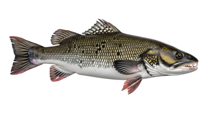 Isolated tigerfish with sharp teeth and detailed scales on a black background studio shot view