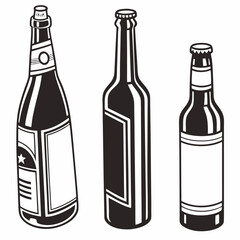 Three Black And White Beer Bottles With Labels beverage