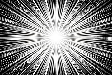 Fototapeta premium Motion radial lines background for comic books. Manga speed frame Black and white vector illustration
