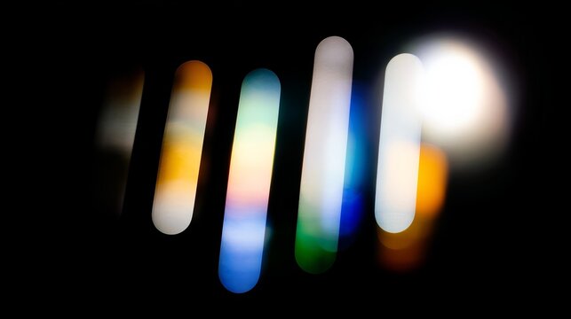 Blurred vertical light streaks with colorful bokeh effects against a dark background