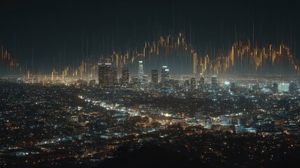 Obraz premium Los Angeles cityscape at night with fireworks display.
