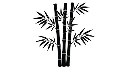 Silhouette of four bamboo stalks with leaves, simple elegant design.