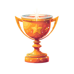 Trophy icon with star on it, surrounded by sparkle, front-facing view