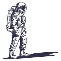 Astronaut walking with backpack on white background