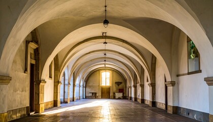 Fototapeta premium Sunlit Monastery Cloister with Archways