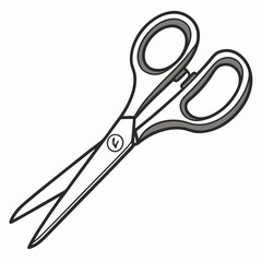 Black and white illustration of scissors tool cutting
