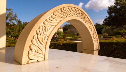 Ornate Beige Stone Archway Detail in Sunny Garden