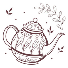 Decorative Teapot with Floral Elements Line Art kettle