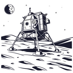 Detailed Lunar Lander on the Moon's Surface in Monochrome © rabbi