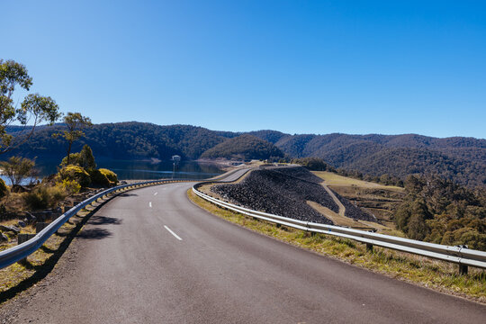 View of the Thomson Dam on a cool winter's day near Walhalla in Victoria, Australia