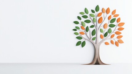 Artistic Representation of a Tree with Colorful Leaves on a Minimalist Background