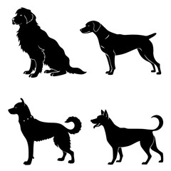 Four dog silhouettes in different poses dogs canine