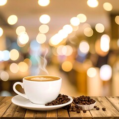 Fototapeta premium Latte in a coffee shop, warm and inviting