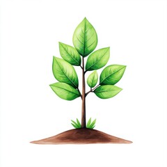 Bright Green Tree Seedling with Lush Leaves Growing from Rich Soil