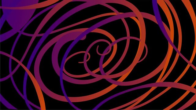 Abstract purple and orange swirling spiral lines on black background
