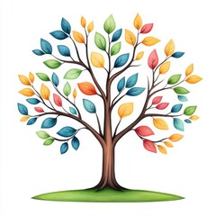 Colorful Tree with Vibrant Leaves in Various Shades of Autumn and Spring