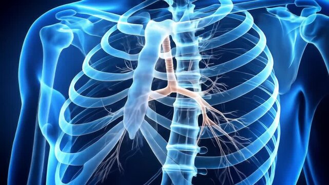 Human Rib Cage Anatomy - X-Ray View of the Thoracic Skeleton.