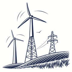 Wind Turbines and Power Lines in a Field wind energy