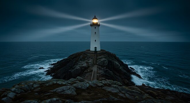 Lighthouse guiding light night