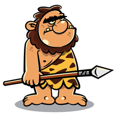 A playful cartoon of a caveman hunting with a primitive spear. This vector illustration is perfect as a mascot, logo, or sticker for brands with a prehistoric or historical theme