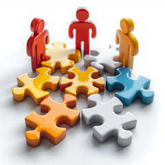 Teamwork icon of people connecting puzzle, pastel 3D floating design, white bg