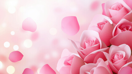 Pink rose flower petal romantic soft background nature bouquet love celebration create dreamy and elegant floral scene with gentle light and floating petals