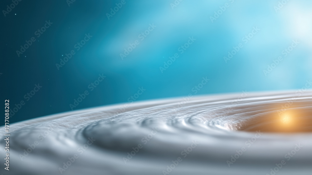 Poster gravity, abstract cosmic scene with swirling patterns and a glowing celestial body in a blue atmosph
