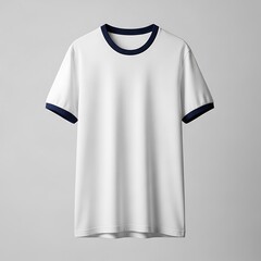 Blank White Ringer T-Shirt Mockup with Navy Trim, Customizable Casual Apparel for Branding