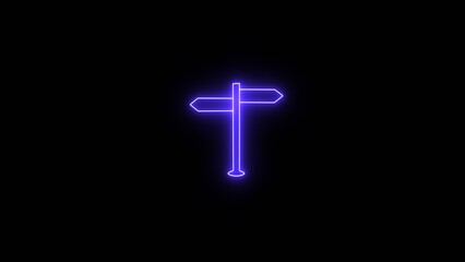 Arrow pointing right side illustration. neon signpost sign on black background. Glowing neon direction sign.