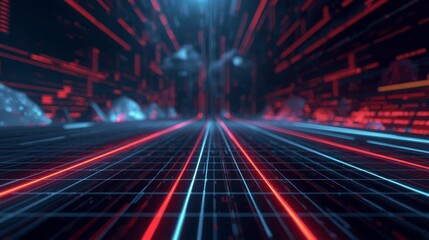 Fototapeta premium Neon light burst in digital space background.