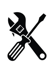 Black silhouette of crossed wrench and screwdriver tools