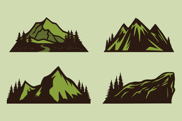logo set outdoor mountain silhouette vector art and illustration