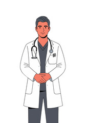 Fototapeta premium Professional Male Doctor With Stethoscope Flat Vector Illustration