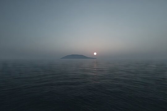 Misty island sunrise at sea - Powered by Adobe