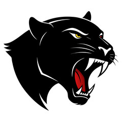 Fierce black panther animal vector on white background.