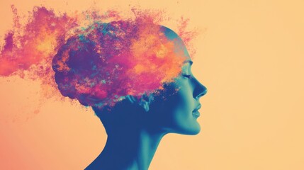 Fototapeta premium Serene young woman with colored powder in studio setting