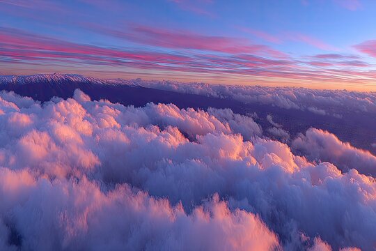 Aerial view of clouds at sunset over mountains