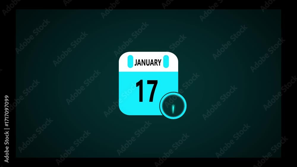 Poster january month calendar animation on black background. animated calendar icon showing the date januar