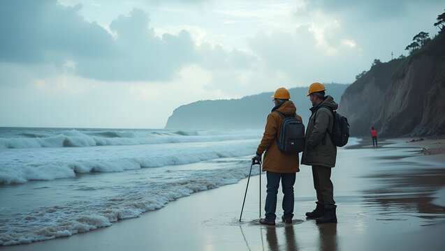 Coastal Community Resilience: Analyzing Natural Disaster Wave Patterns, Height, and Inundation Risks for Enhanced Building Codes and Planning - Photo Stock Concept with Left Space