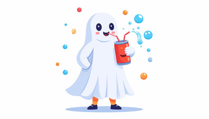 Cute Ghost Enjoying a Refreshing Soda Pop