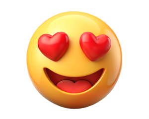 Yellow Emoji Face with Red Hearts for Eyes and Open Mouth emoticon round isolated on a transparent background