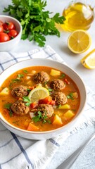 Hearty soup with meatballs