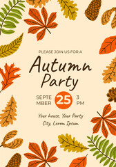 Autumn season invitation template. Background design with leaves for banner or social media template