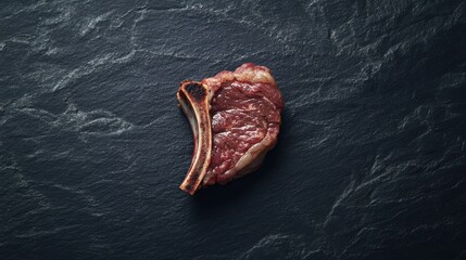 Freshly cut rib steak on a dark stone surface ready for grilling or cooking