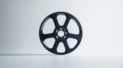 Obraz premium Black film reel on a white background displaying classic movie nostalgia and cinematography art
