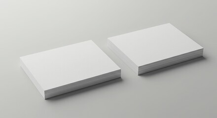 Two stacks of blank white square business cards or flyers arranged on a light gray background, perfect for a mockup.