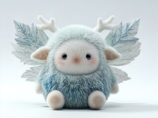 Fototapeta premium enchanting frost fairy plush toy: hyper-realistic 3d design with pastel-blue fur and icy wings - perfect for dreamy interiors, children's rooms, or whimsical posters!