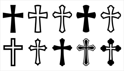 Christian Cross Vector Set Illustration with Ten Silhouettes