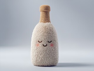 adorable 3d plush champagne bottle emoji: soft, fluffy toy perfect for playful home decor, dreamy sports interiors, and festive celebrations - maximum cuteness aesthetic!